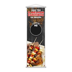 Banner Melhor Espetinho Carne Preço Fundo Preto 100X30Cm