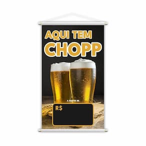 Banner Aqui Tem Chopp Preço Fundo Preto Lona 80X50Cm