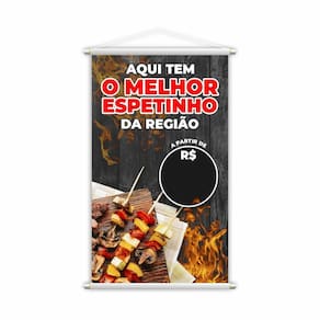 Banner Melhor Espetinho Carne Preço Fundo Preto 80X50Cm