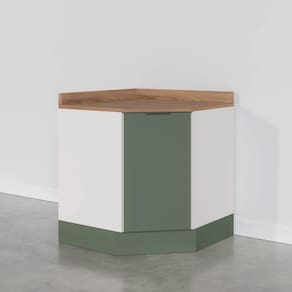 Balcão Canto Oblíquo com Tampo e Rodapé Ipanema CabeCasa MadeiraMadeira Verde Folha/Branco