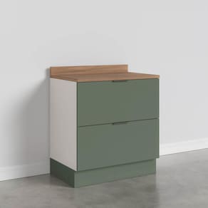 Balcão 2 Gavetões com Tampo e Rodapé Ipanema CabeCasa MadeiraMadeira Verde Folha/Branco