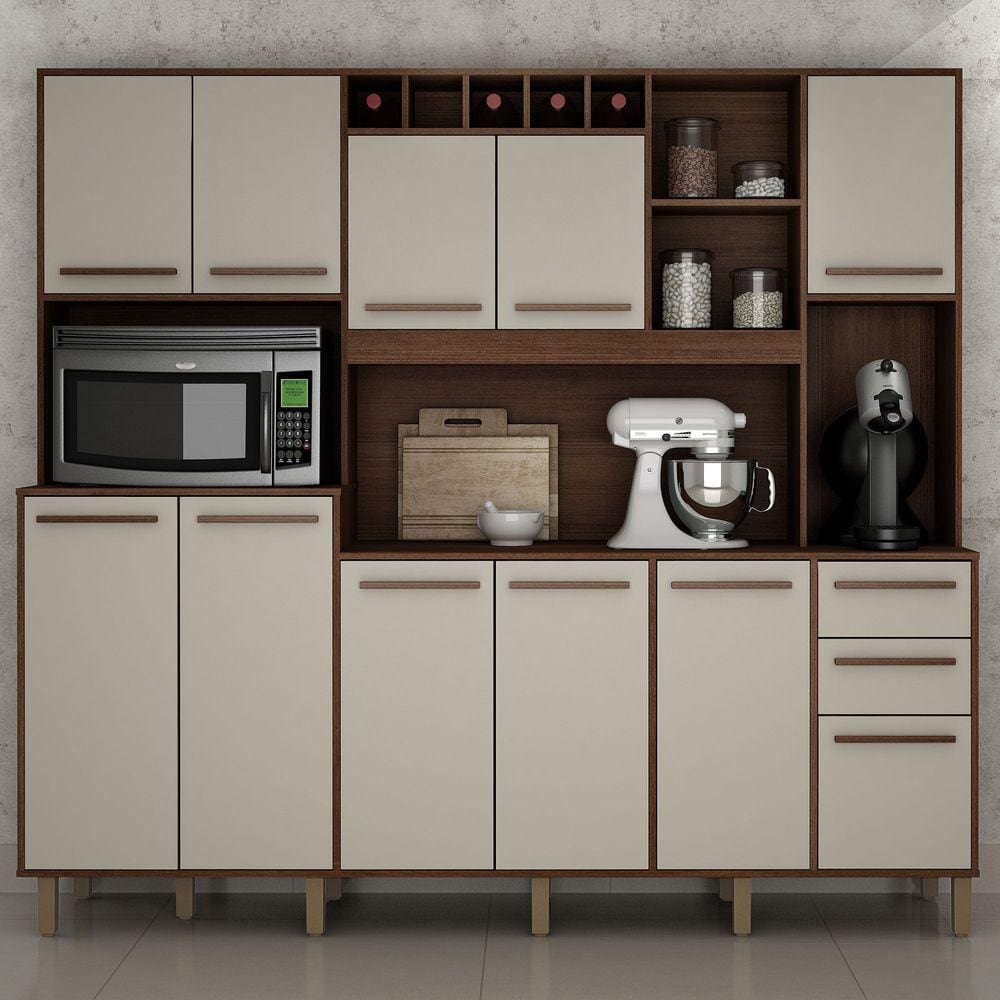 Armário de Cozinha 11 Portas 2 Gavetas Petra Valdemóveis Chocolate/Off White
