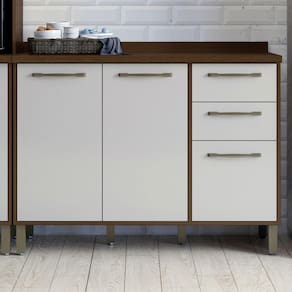 Balcão de Cozinha com Tampo 3 Portas 2 Gavetas 120cm Áustria Valdemóveis Chocolate/Off White
