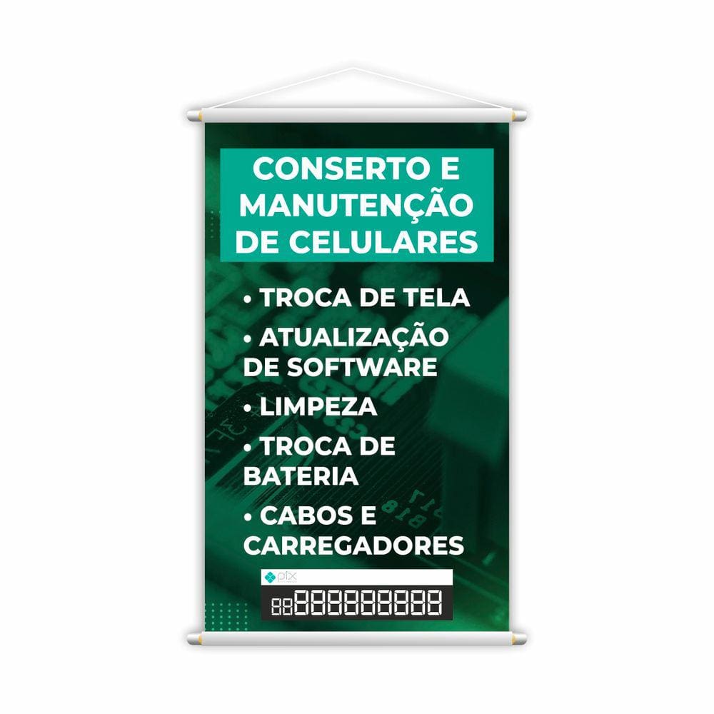 Banner Conserto Manutenção de Celulares Número Pix 80x50cm