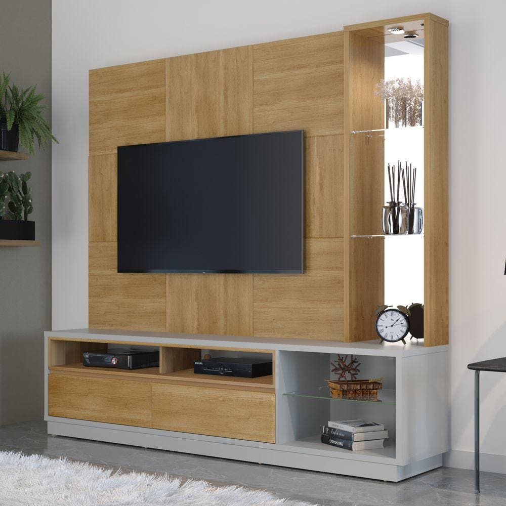 Estante Home para TV até 65 Polegadas 2 Gavetas 2 Nichos Nevada Valdemóveis Cinamomo/Off White