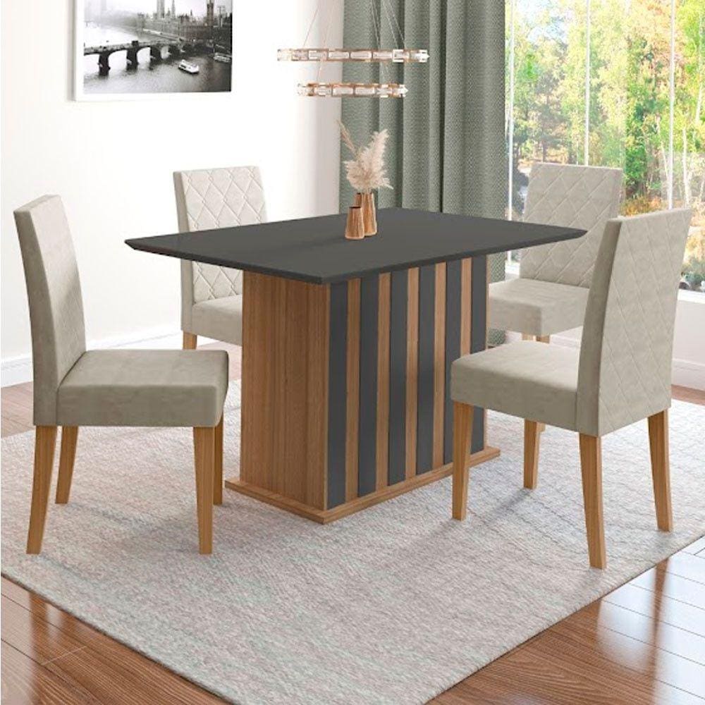 Conjunto Sala de Jantar Mesa com Tampo Chanfrado Amalia 4 Cadeiras Estofadas Jade Poliman