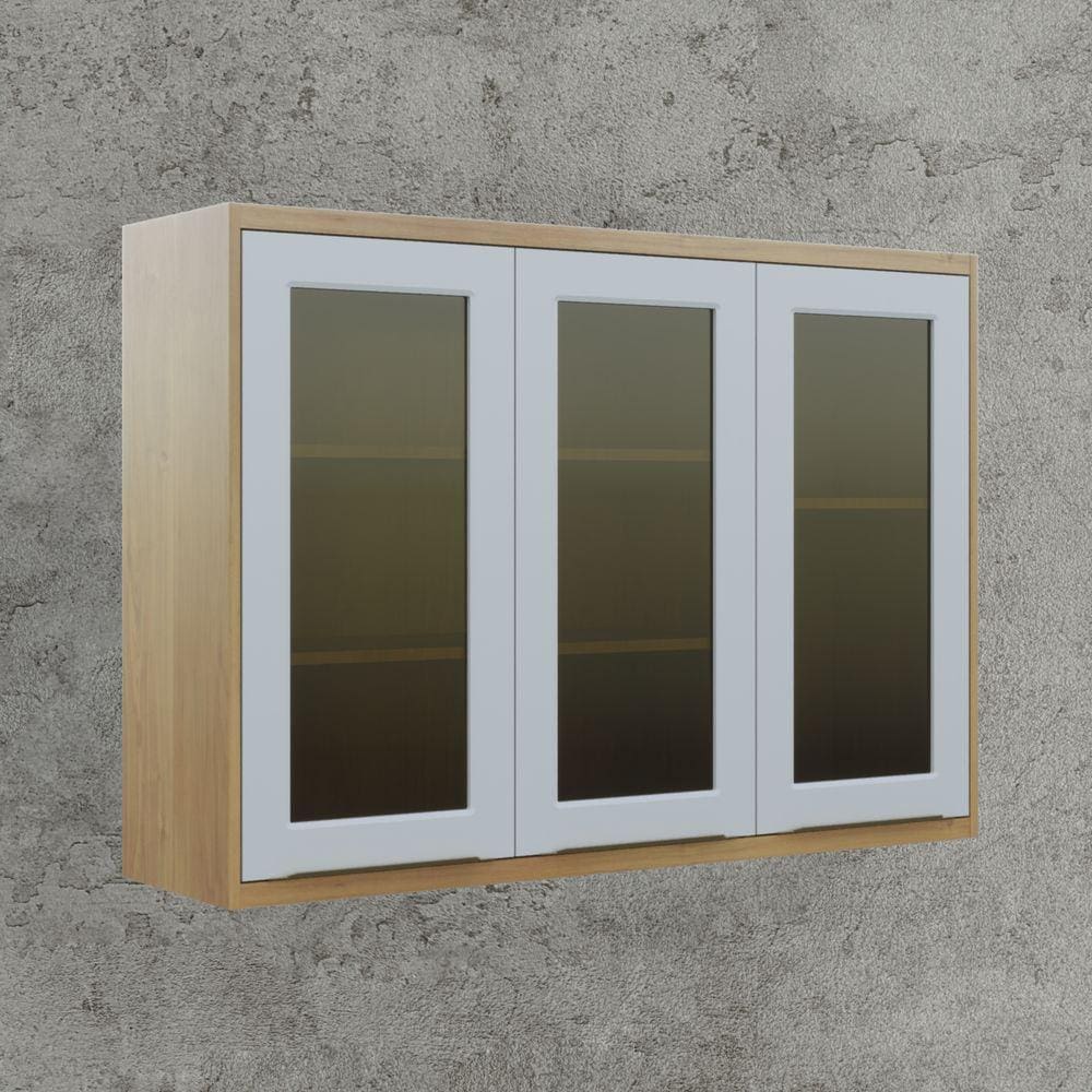Armário para Cozinha 3 Portas Detalhe em Vidro 120cm Itália Valdemóveis Cinamomo/Off White