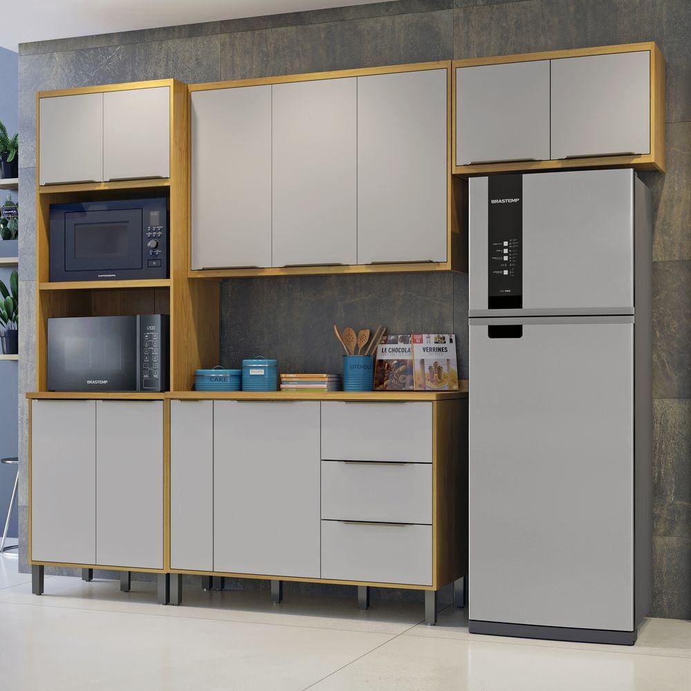 Cozinha Compacta 4 Peças Itália Valdemóveis Cinamomo/Off White
