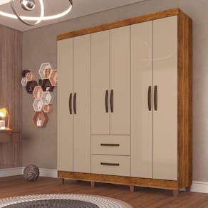 Guarda Roupa Casal 6 Portas 2 Gavetas Estrela Sallêto Móveis - Cinamomo/Off