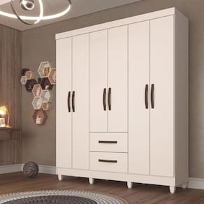 Guarda Roupa Casal 6 Portas 2 Gavetas Estrela Sallêto Móveis - Branco