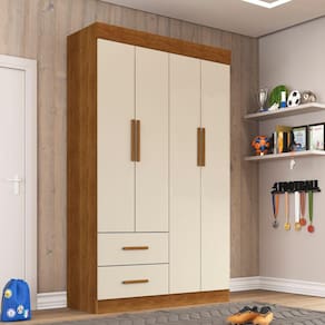 Guarda Roupa Solteiro 4 Portas 2 Gavetas New Verona Sallêto Móveis - Cinamomo/Off