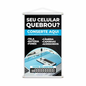 Banner Conserto Reparos de Celulares Número Contato 80x50cm