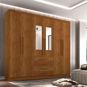 Guarda Roupa Casal com Espelho 6 Portas 4 Gavetas Lisboa Sallêto Móveis - Cinamomo