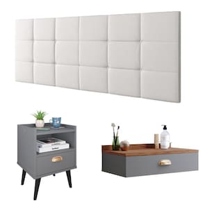 Kit Quarto Casal Penteadeira Suspensa Gloss Cinza|Freijó Mesinha Lateral Estilo Cinza Cabeceira Cama Box Queen Bia 1.60 Branco Corino - RPM Móveis