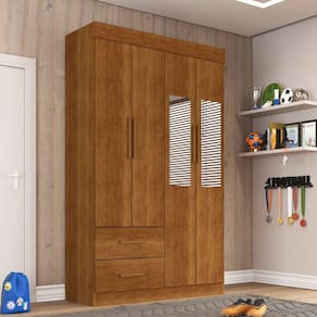 Guarda Roupa Solteiro Com Espelho 4 Portas 2 Gavetas New Verona Sallêto Móveis - Cinamomo
