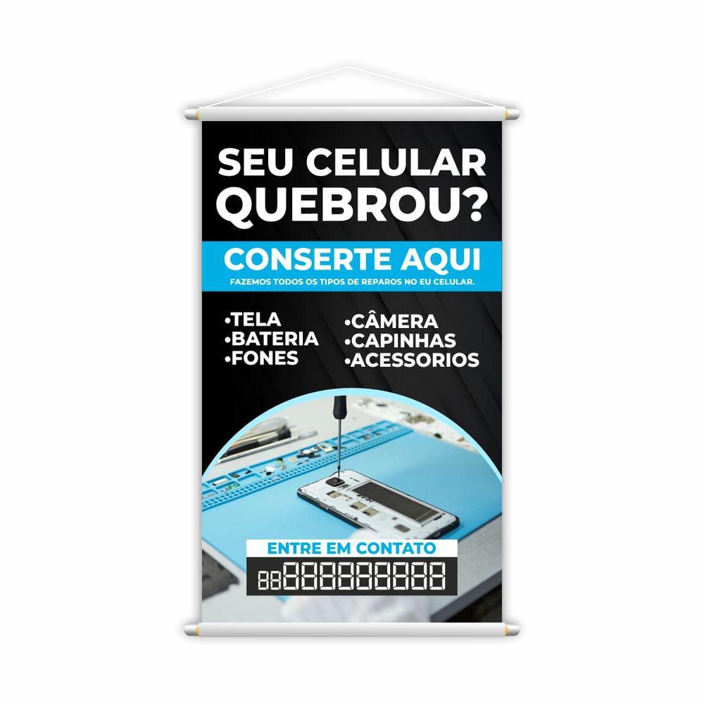 Banner Conserto Reparos de Celulares Número Contato Grande