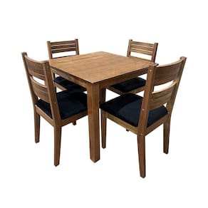 Conjunto De Mesa Madeira Maciça Roma P/ Restaurante Com 4 Cadeiras Estofadas Preta 90x90cm Marrom