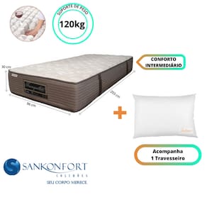 Colchão Sankonfort Tranquillité Solteiro King 96x203x30 + 1 Travesseiro Fibra