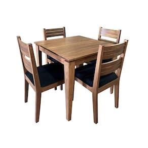 Conjunto De Mesa Madeira Maciça Itália Mineira Com 4 Cadeiras Estofadas Preta 90x90cm - Cor: Marrom