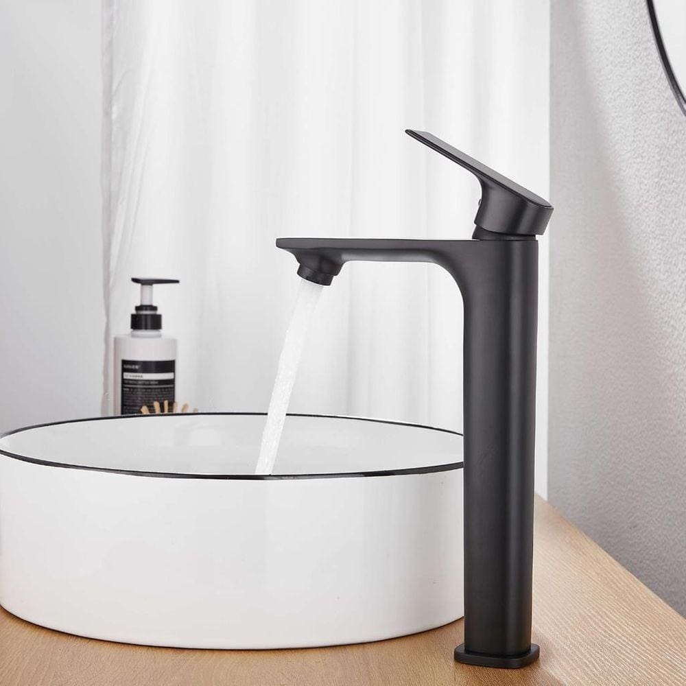 Torneira Pia De Banheiro Cuba Luxo Bica Alta Misturador Monocomando Preto Fosco Hd4910bl Luuk Young