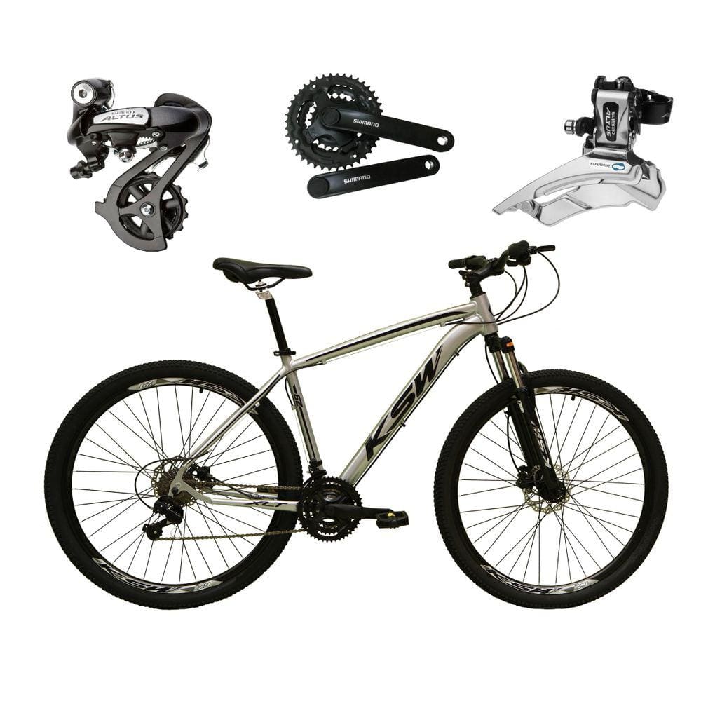 Bicicleta Aro 29 Ksw Xlt Câmbios Shimano Altus 24v K7 Alumínio Freios Hidráulicos Garfo Com Trava - Prata\Preto