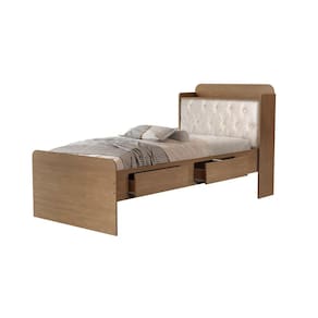 Cama Tamires Baú 2 Gavetas Solteiro Com Capitonê Castanho/Bege – VJ Móveis