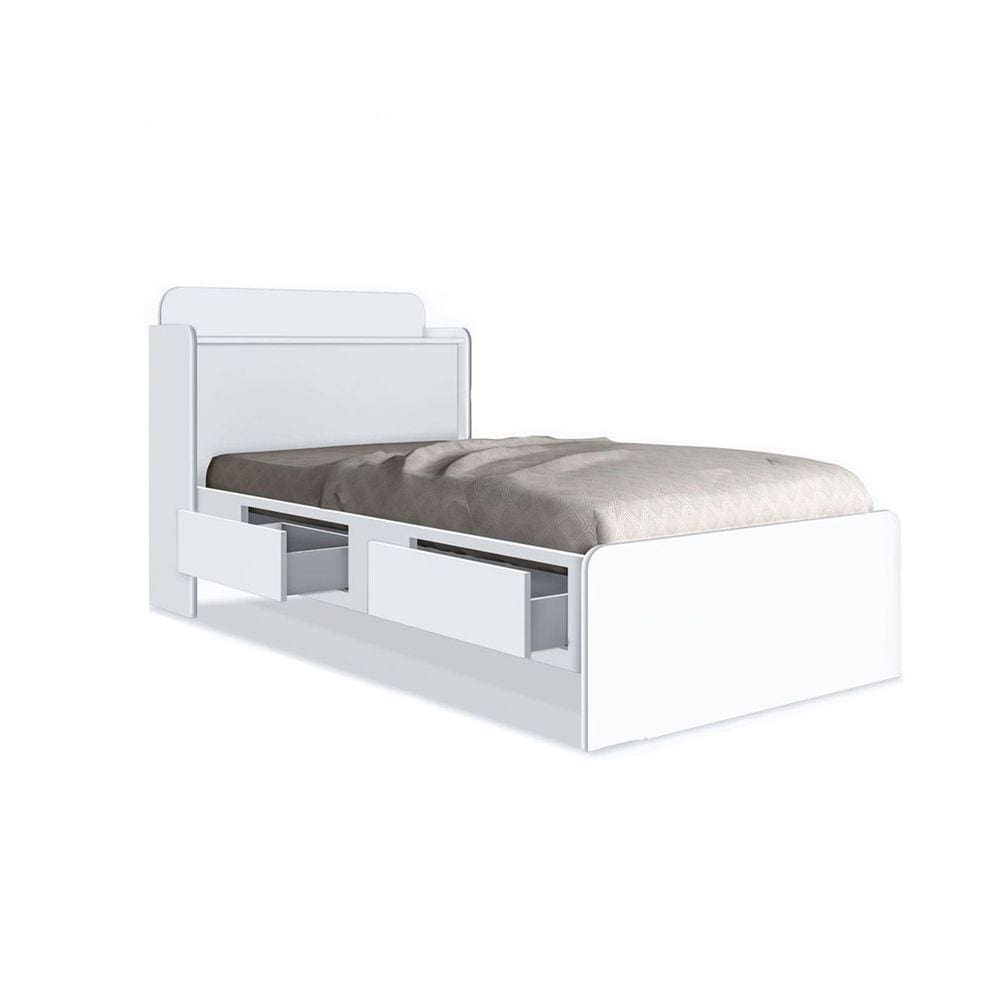 Cama Tamires Baú 2 Gavetas Solteiro Branco – VJ Móveis