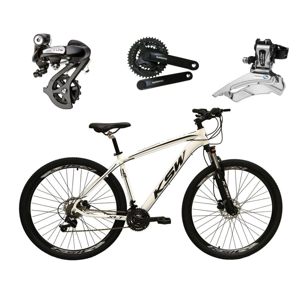 Bicicleta Aro 29 Ksw Xlt Alumínio Câmbio Traseiro Shimano Alívio e Altus 27v Freio Hidráulico Garfo Com Trava - Branco