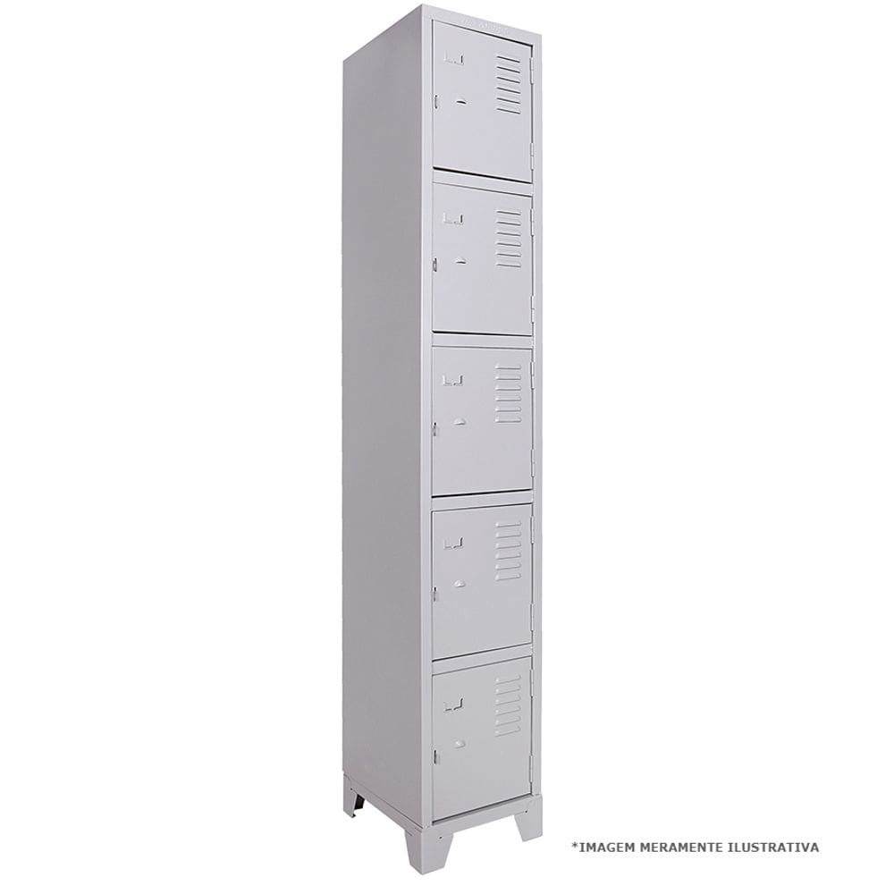 Armário Roupeiro De Aço 5 Portas Para Vestiário Academia Locker Cinza