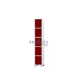 Armário Roupeiro De Aço 5 Portas Para Vestiário Academia Locker Vermelho