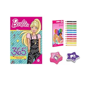 KIT Livro 365 Ativ. Barbie Lapis de Cor Apontador e Borracha
