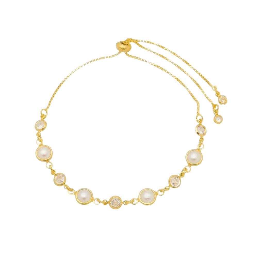 Pulseira ponto de luz e pérolas ajustável