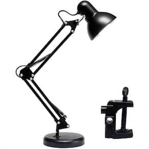 Luminária Abajur De Mesa Articulável Retrô Vintage Estudo Leitura Preta Base E Garra G Esp Preto