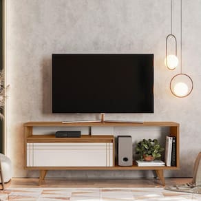 Rack para TV até 60 Polegadas Nt1315 Porta Basculante Frisado Freijó Trend/Off White