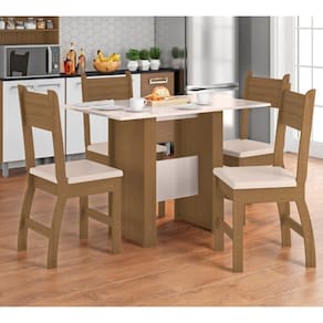 Conjunto Sala de Jantar Retangular Mesa Milano 108cm com 4 Cadeiras Carvalho/Off White