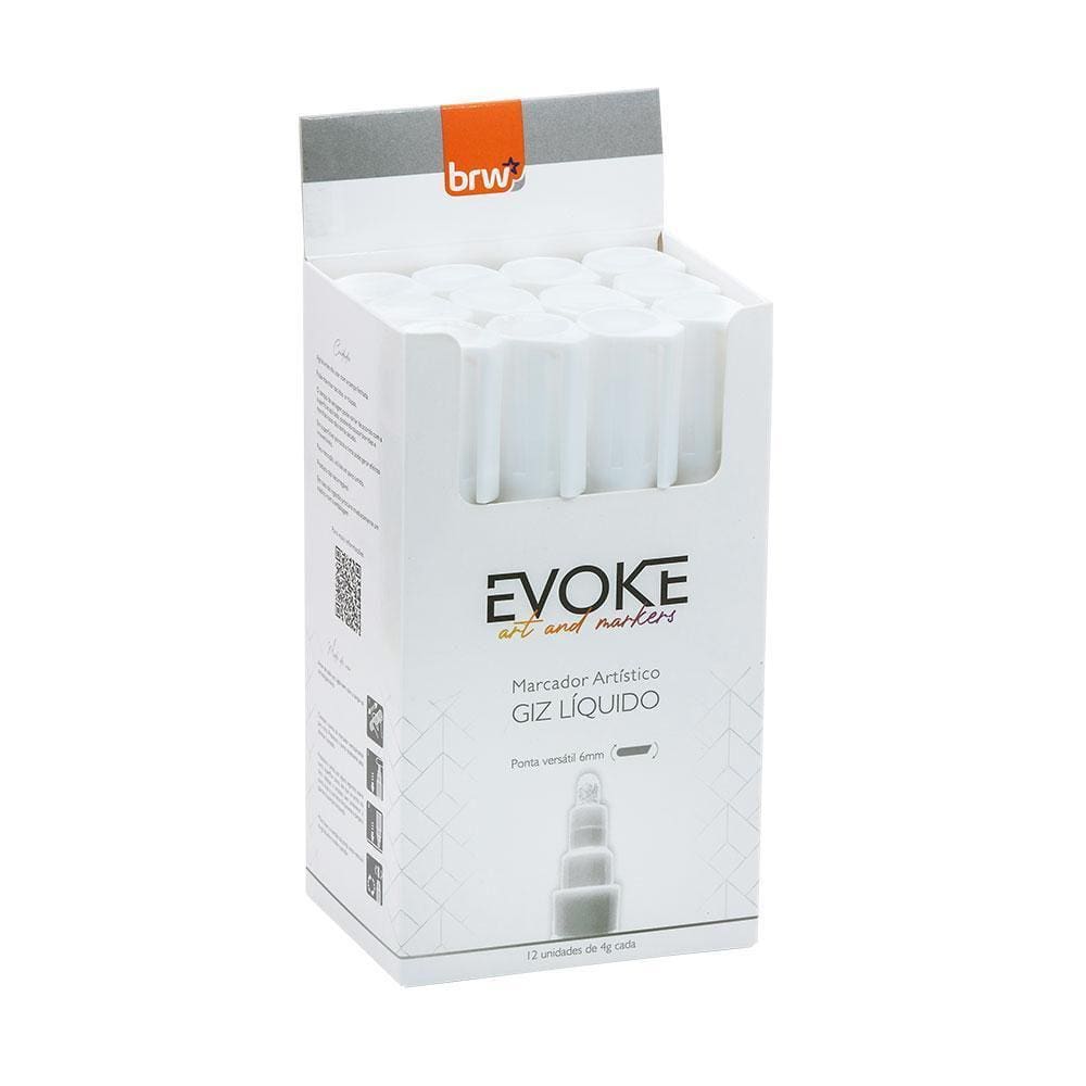 Giz Líquido 6Mm Branco Brw Caixa C/12 Un Caneta Vidro Lousa