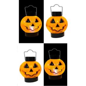 Kit C/ 4 Mini Lampião Abobora Led Decoração Halloween Festas
