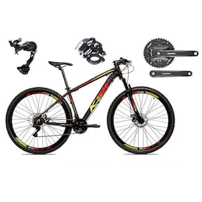 Bicicleta Aro 29 Ksw Xlt Alumínio Câmbio Traseiro Shimano Alívio e Altus 27v Freio Hidráulico Garfo Com Trava - Preto\Vermelho\Amarelo