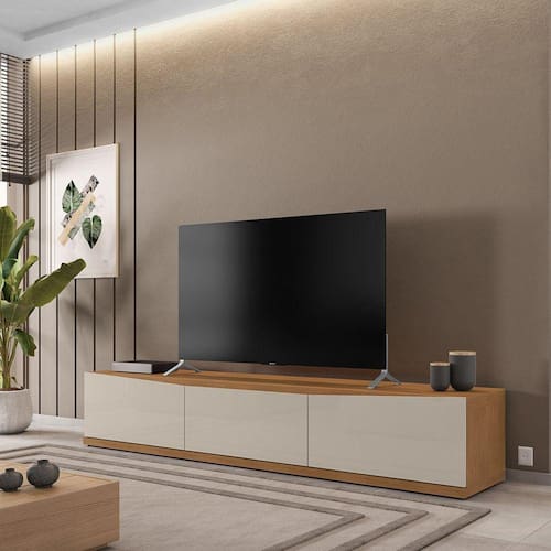 imagem-Rack Para TV até 60 Polegadas 180cm 2 Portas 1 Gaveta Eros Cedro/Off White - Bege