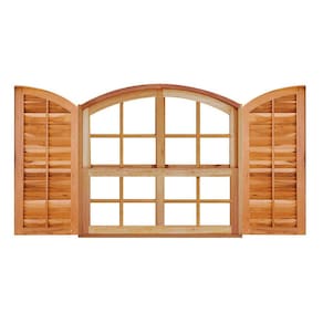 Janela de Madeira Guilhotina Padrão Imbuia 120x140cm 4 Folhas em Arco Rodam Marroml