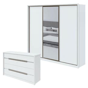 Guarda Roupa Spazio 270 com Espelho e Cômoda Urban Branco Brilho - Lopas