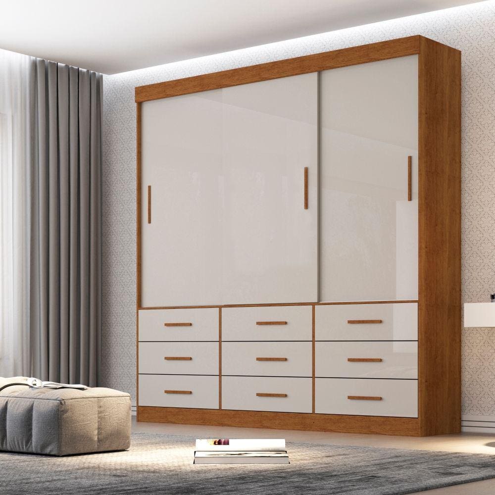Guarda Roupa Casal 3 Portas 9 Gavetas New Star Sallêto Móveis - Cinamomo Off