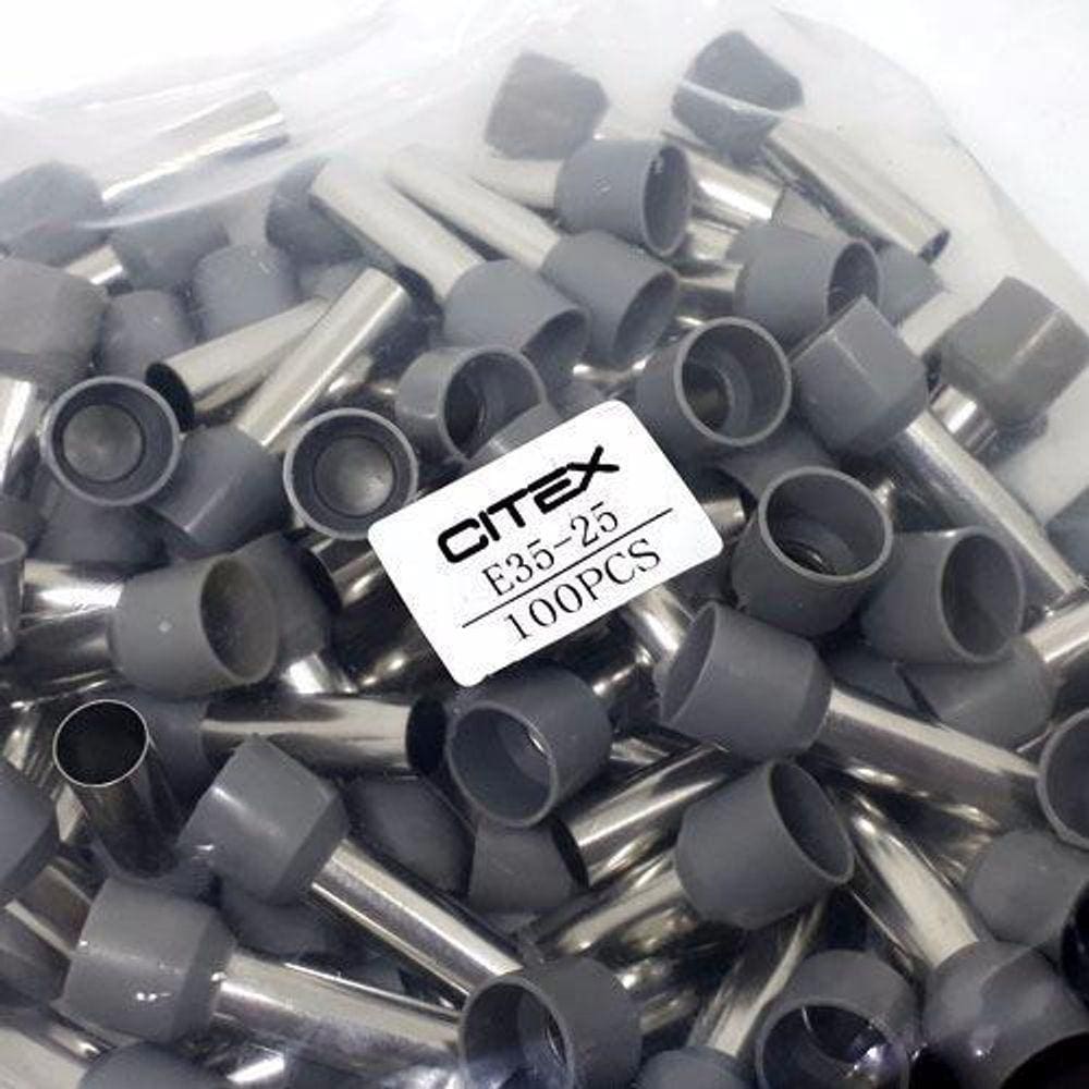 E35-25 Cinza Terminal Tubular Ilhós 35Mm Com 100 Peças