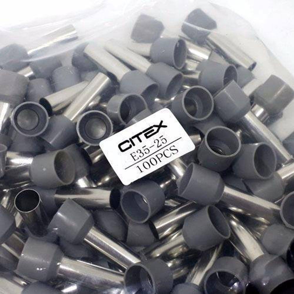 E35-25 Cinza Terminal Tubular Ilhós 35Mm Com 100 Peças