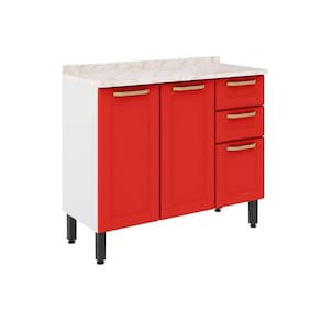 Balcão De Cozinha Colors 6114 3 Portas E 2 Gavetas C/tampo 105cm Branco/vermelho - Bertolini