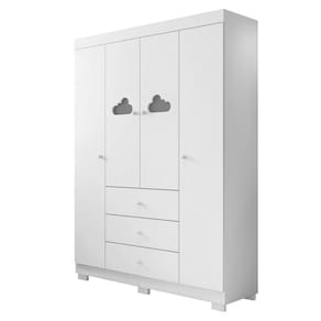 Guarda Roupa Infantil Com 4 Portas e 3 Gavetas Ane Cor Branco Phoenix Baby
