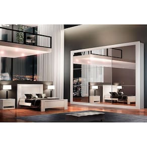 Guarda Roupa Casal 3 Portas De Correr E 4 Gavetas C/ Espelho E Pés Veneza Gold Branco - Rufato