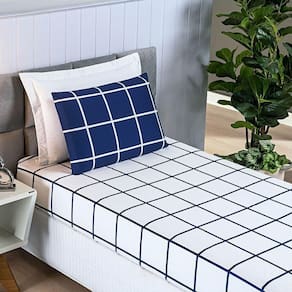 Jogo De Cama Lençol Minimalista Solteiro 02 Peças Micropercal 200 Fios Premium Azul Marinho
