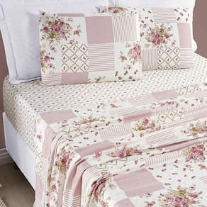 Jogo De Cama Lençol Casal King 04 Peças Microfibra Estampada Ayla - Rosa Floral Matura