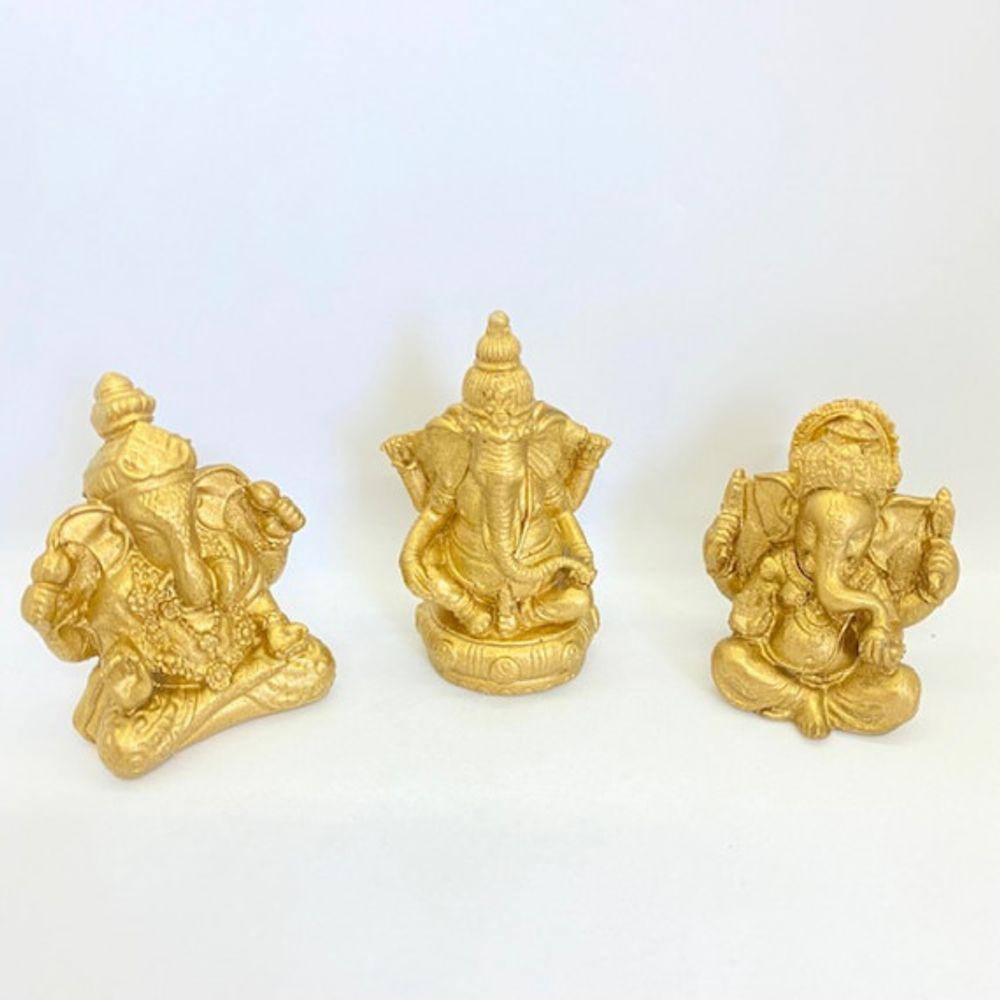 Imagem Trio Ganesh Dourado Escultura Resina 07 cm
